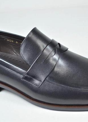 Мужские кожаные туфли лоферы черные с бордовым ikos 00863 фото