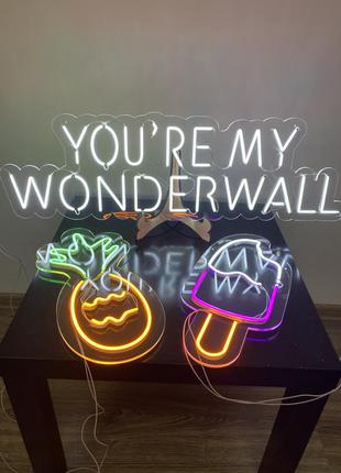 Неоновий напис "you`re my wonderwall" на акриловій основі manific decor3 фото