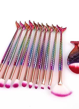 Набір кистей для макіяжу / комплект косметичних пензликів рибка / блискучі пензлика рибка