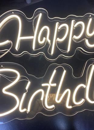 Неоновий напис "happy birthday" з двох окремих слів на акриловій основі manific decor1 фото