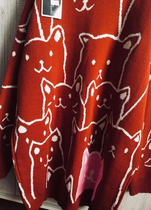 Креативное терракотовое платье- туника оверсайз с котами leyyu&puella.4 фото