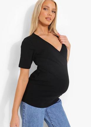 Чорна футболка на запах для вагітних1 фото