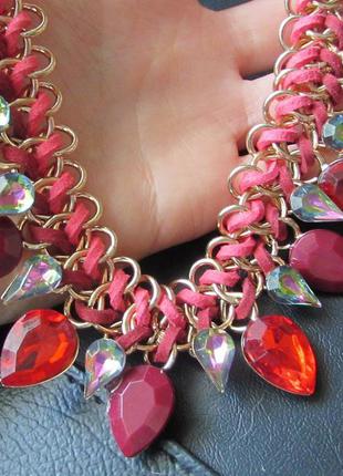 🏵️видеообзор! эксклюзивное красное ожерелье в кристаллах, новое! арт. 88464 фото