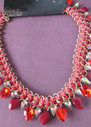 🏵️видеообзор! эксклюзивное красное ожерелье в кристаллах, новое! арт. 88466 фото