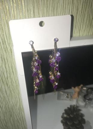 📢акция 📢шикарные сережки серьги висюльки цветочки пурпурного цвета6 фото