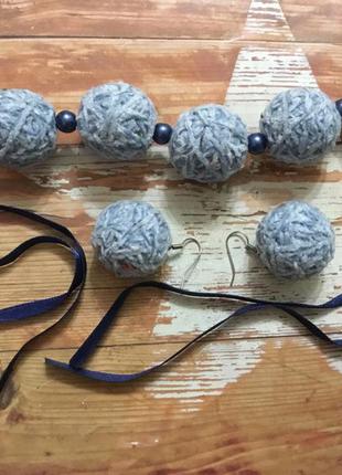 Набор ожерелье чокер серьги в стиле handmade цвет голубой синий4 фото
