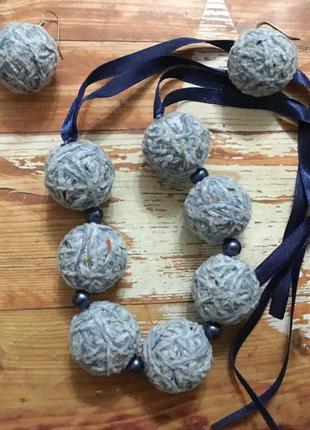 Набор ожерелье чокер серьги в стиле handmade цвет голубой синий7 фото