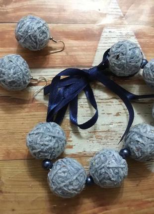 Набор ожерелье чокер серьги в стиле handmade цвет голубой синий6 фото