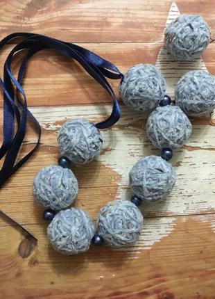 Набор ожерелье чокер серьги в стиле handmade цвет голубой синий2 фото