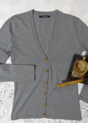 Шерстяной женский серый   кардиган с кожаными коричневыми пуговицами sibin2 фото