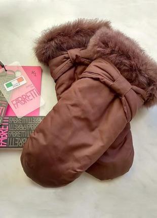 Шикарні рукавиці з хутряною опушкою fabretti (італія), теплі рукавиці, оригінал, рукавиці m, l