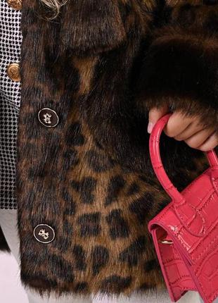 Стильная шуба пальто с капюшеном ушками в леопардовый принт для девочки эко мех5 фото