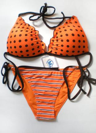 Яркий оранжевый купальник на завязках, l, польша.3 фото