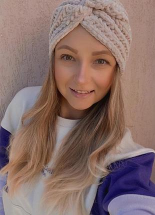 Тюрбан чалма біла тепла тюрбан шапка велюрова мохер