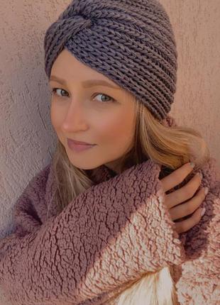 Тюрбан чалма біла тепла тюрбан шапка велюрова мохер