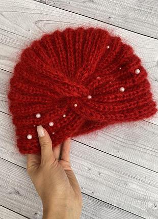 Тюрбан чалма біла тепла тюрбан шапка велюрова мохер