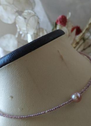 Чокер з бісеру з натуральної перлиною "орбіта"