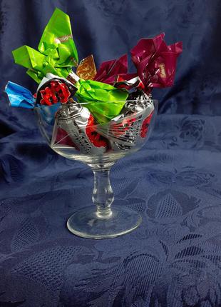 Ваза бонбоньєрка тюльпан срср скло з ручною різьбою для цукерок сухофруктів креманка3 фото