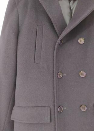 Чоловіче двохбортне пальто 70% шерсть,  темно-синє.  мужское двубортное короткое пальто с карманами полупальто4 фото