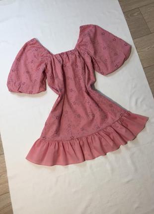 Платье мини zara розовое с квадратным вырезом, объёмные рукава буфы пышные, свободное2 фото
