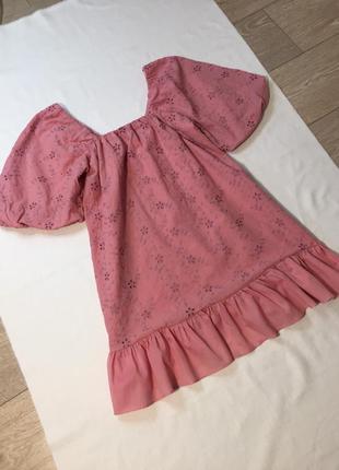 Платье мини zara розовое с квадратным вырезом, объёмные рукава буфы пышные, свободное1 фото