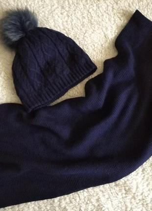 Набор женский шапка и снуд ,темно-синий