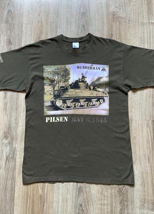 Мужская редкая винтажная футболка с принтом танка m4 sherman vintage t shirt8 фото