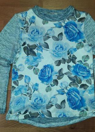 Кофточка кофта пуловер джемпер реглан свитер в розы. размер м.
