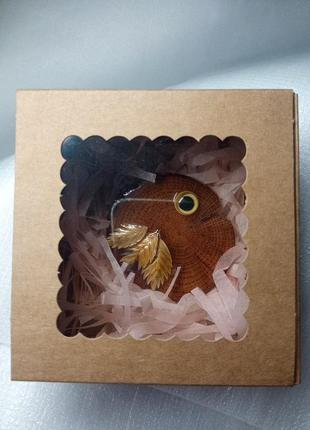 Деревянная брош пин рыба в подарочной упаковке9 фото