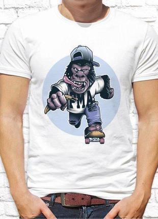 Мужская футболка с принтом обезьяна на скейтборде push it