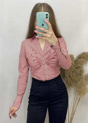 Винтажная блуза с вышивкой блузка с розами в клетку рубашка1 фото