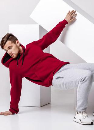 Худі на флісі, базова толстовка, кенгурушка бордова