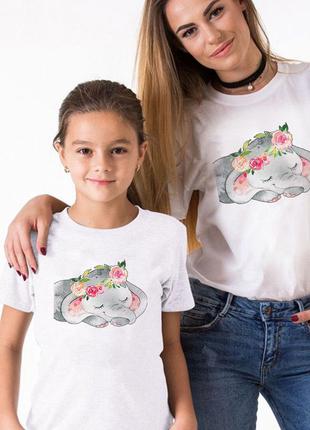 Парные футболки family look. мама и дочь "слоненок в цветах"  push it