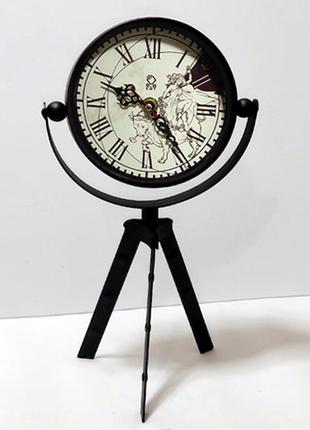 Кварцові годинники настільні металеві на штативі чорні з обертовим циферблатом
