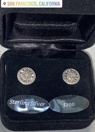 Серьги пуссеты гвоздики серебро и бриллианты куплены в сша новые3 фото