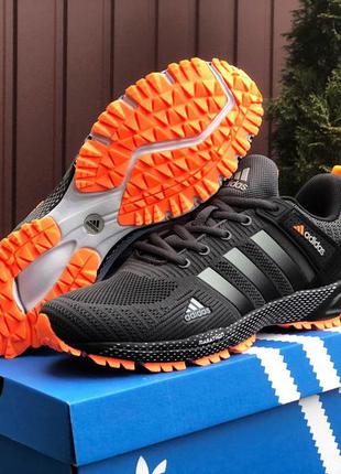 Мужские демисезонные кроссовки adidas marathon темно серый с оранжевым
