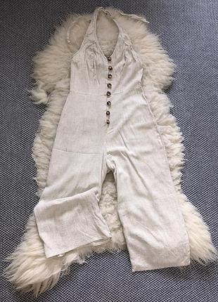 Комбез комбинезон кюлотами штанами лён льняной открытая спина