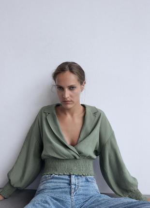 Zara кроп топ укороченная блуза жатка резинки