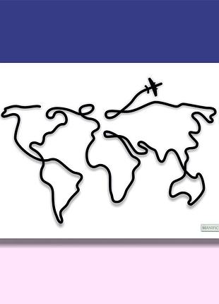 Інтер'єру єрна абстрактна настінна арт картина панно на холсті manific decor карта світу 40*30 см