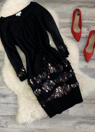 Платье, платье monsoon вечернее черное в пайетки, размер 44