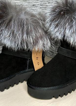 Зимові замшеві чоботи угии з натуральним хутром лисиці, чорнобурки.1 фото