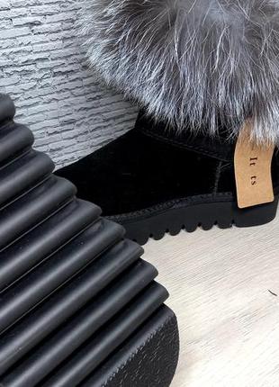 Зимові замшеві чоботи угии з натуральним хутром лисиці, чорнобурки.4 фото