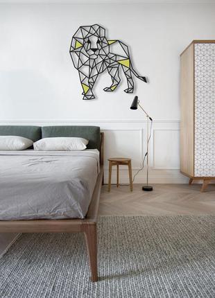 Декоративна дерев'яна яна абстрактна картина модульна полігональна панно лев йде з вставками 51*50 см2 фото