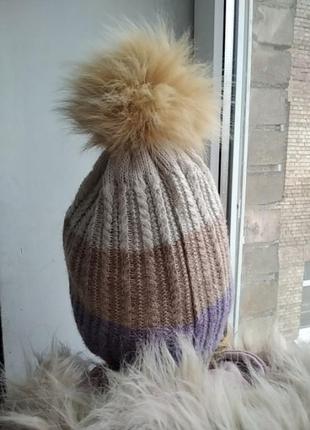 Хорошая зимняя шапка шапочка с бубоном 6-7-8 лет 54-56 см обхват3 фото