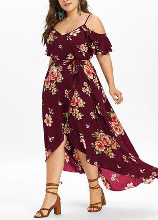 Сарафан, платье, платье миди бордовый с цветочным принтом размер 543 фото