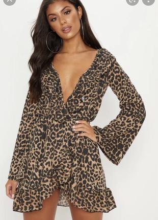 Леопардовое платье с широкими рукавами мама дочка