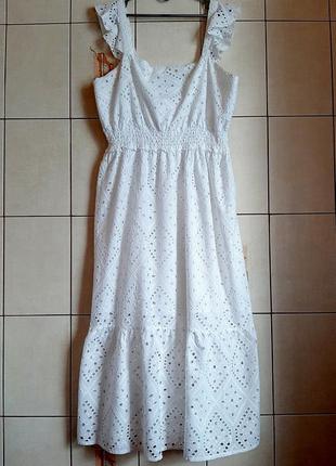 Натуральное белоснежное ярусное платье из шитья 100% хлопок6 фото