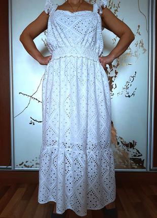 Натуральное белоснежное ярусное платье из шитья 100% хлопок7 фото