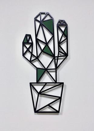 Декоративна дерев'яна картина абстрактна модульна полігональна панно / кактус з вставками 23*50 см
