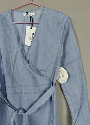 Платье мини на запах под джынс рубашка блуза с поясом3 фото